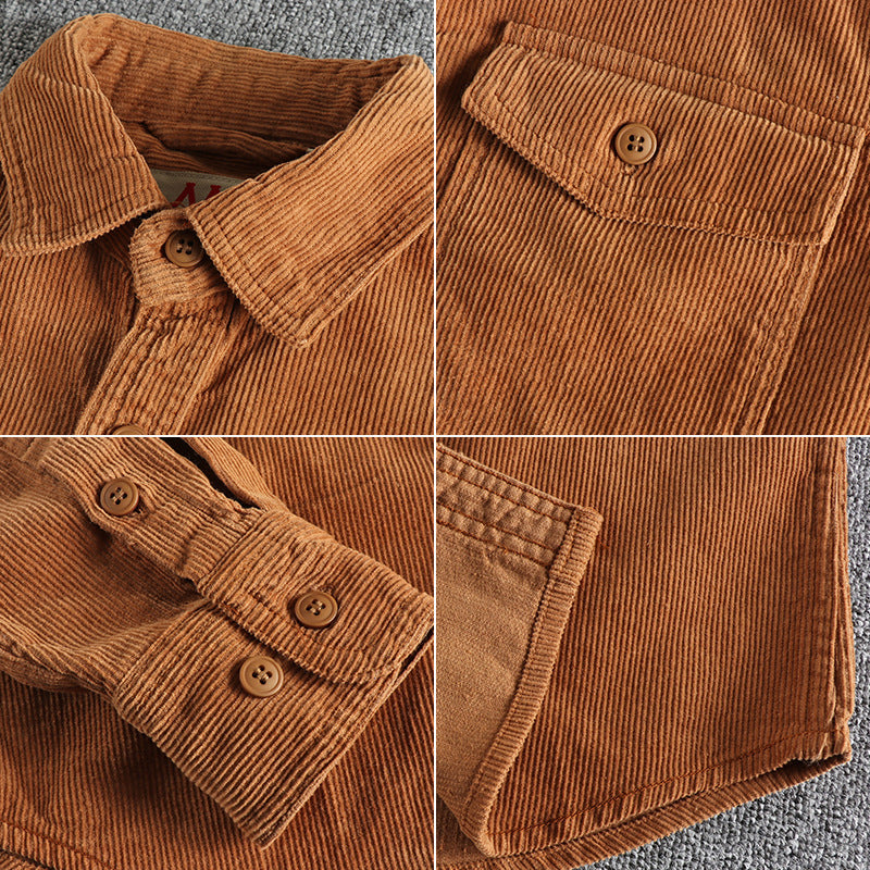 Retro Washed Corduroy Long-sleeved Shirt For Men